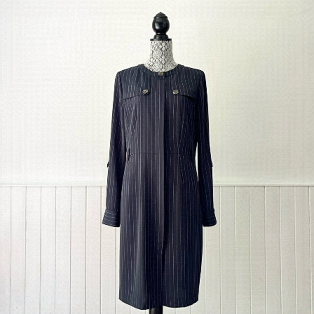 Brooks Brothers Navy & White Pinstripe Roll Tab Sleeve Shirt Dress Size 8